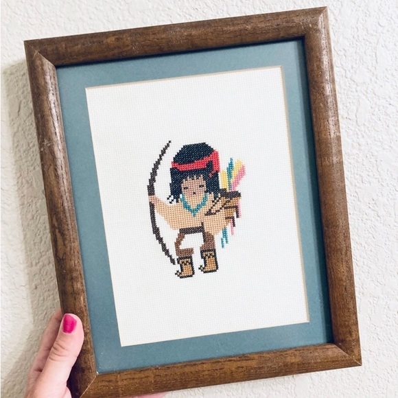 Vintage DeGrazia Cross Stitch Native American framed needlepoint complete - Picture 2 of 8